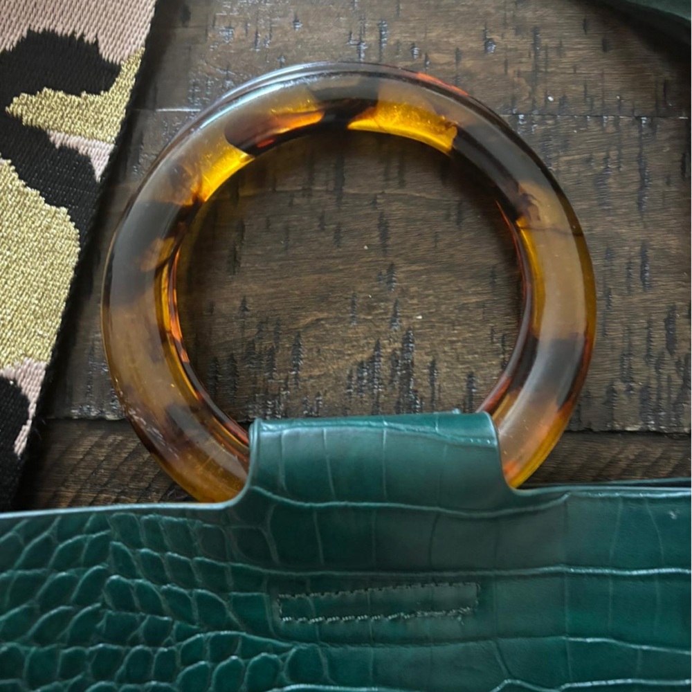 Anthropologie Croc Embossed Green Bag - Picture 2 of 6